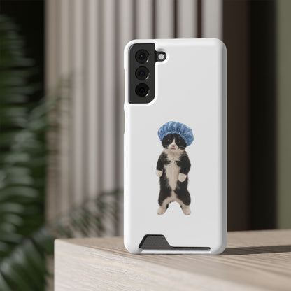 Cute Cat in Shower Cap Slim Phone Case with Card Holder