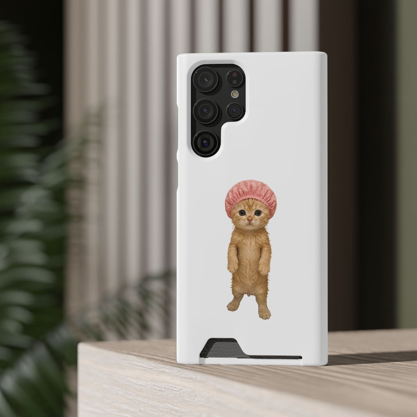 Cute Cat Shower Cap Phone Card Case