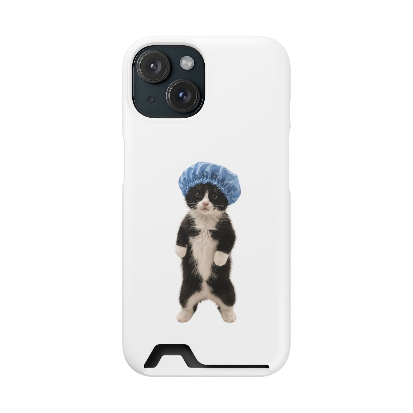 Cute Cat in Shower Cap Slim Phone Case with Card Holder