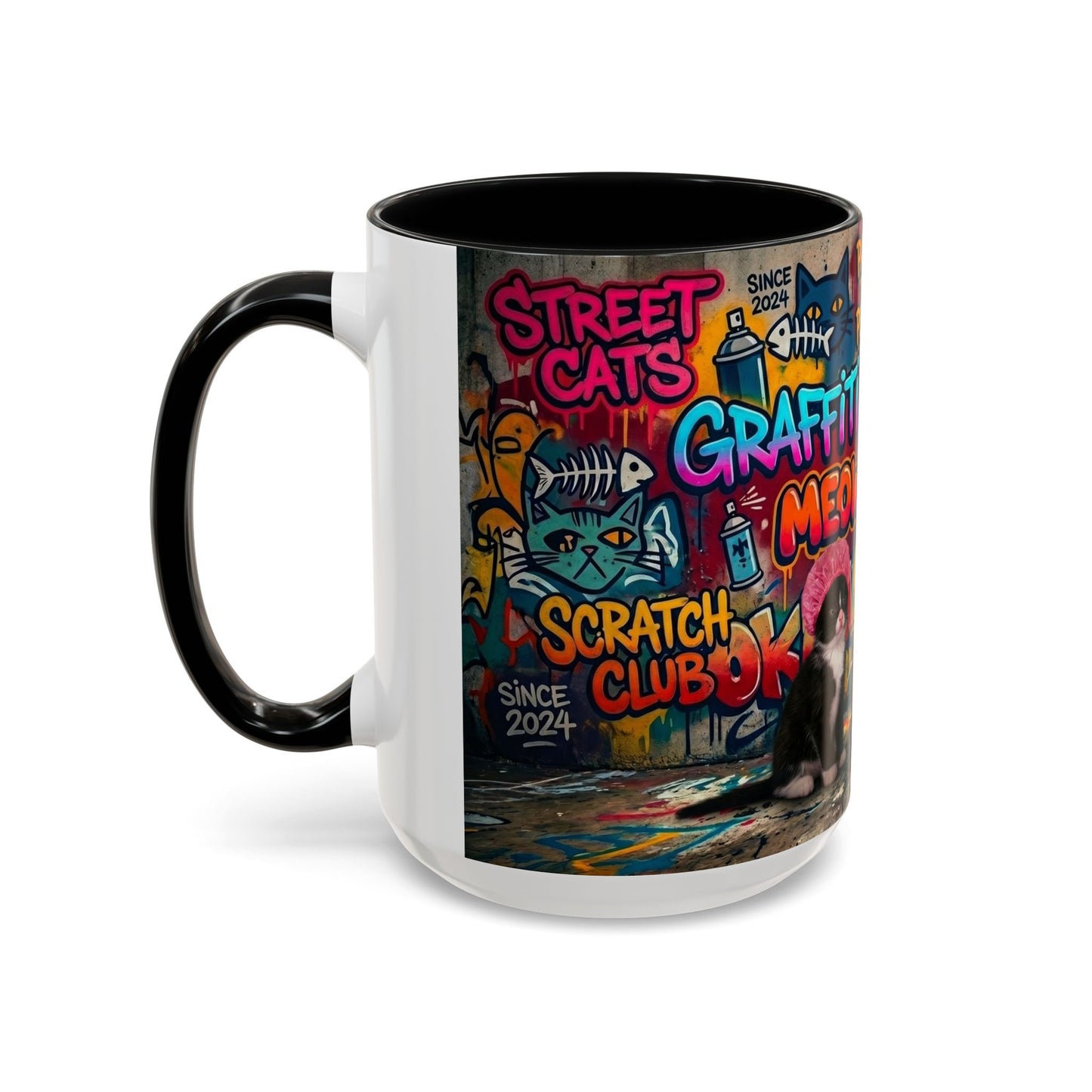 Graffiti Meow Squad Accent Coffee Mug — Cute Kittens ‘Purr-ject’ Street Art Design (11/15oz)