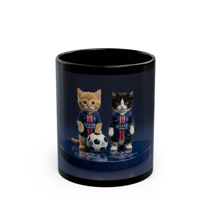 Soccer Cats Black Mug — Cute Football Kit Kittens Coffee Cup (11oz/15oz)