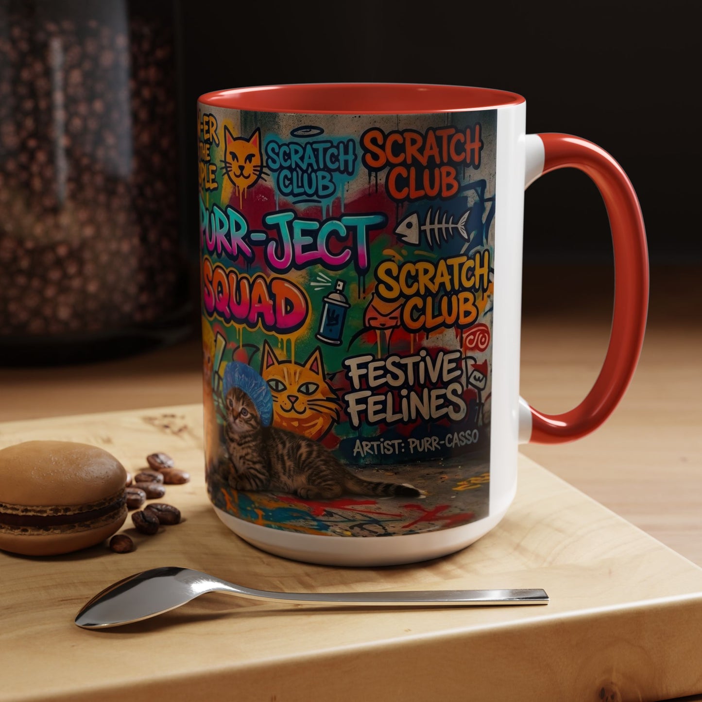 Graffiti Meow Squad Accent Coffee Mug — Cute Kittens ‘Purr-ject’ Street Art Design (11/15oz)