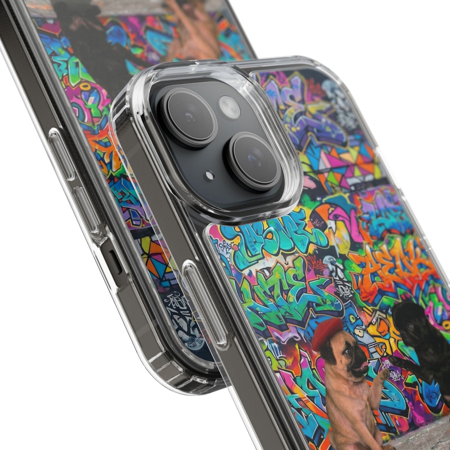 Clear Phone Case — Colorful Graffiti Pugs Design
