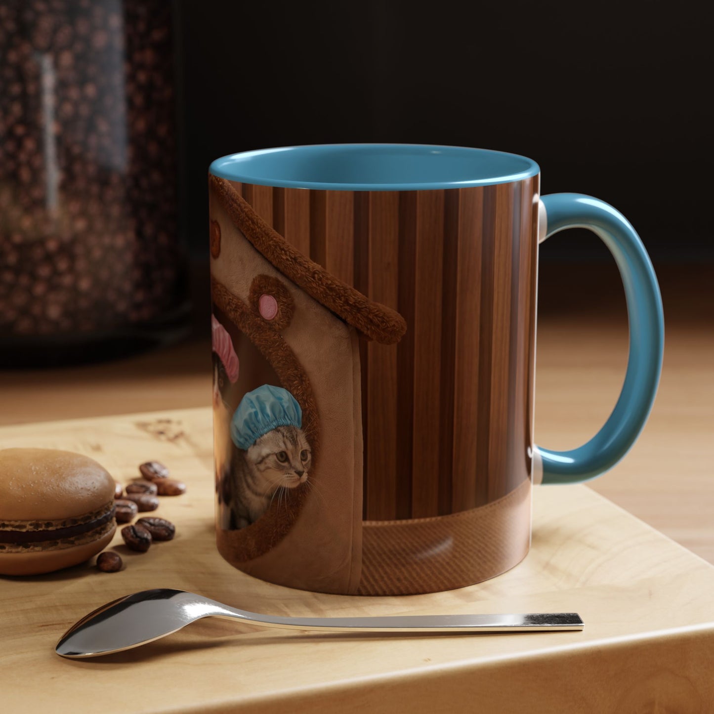 Cute Kittens in Shower Caps Accent Coffee Mug — Pink Interior 11/15oz
