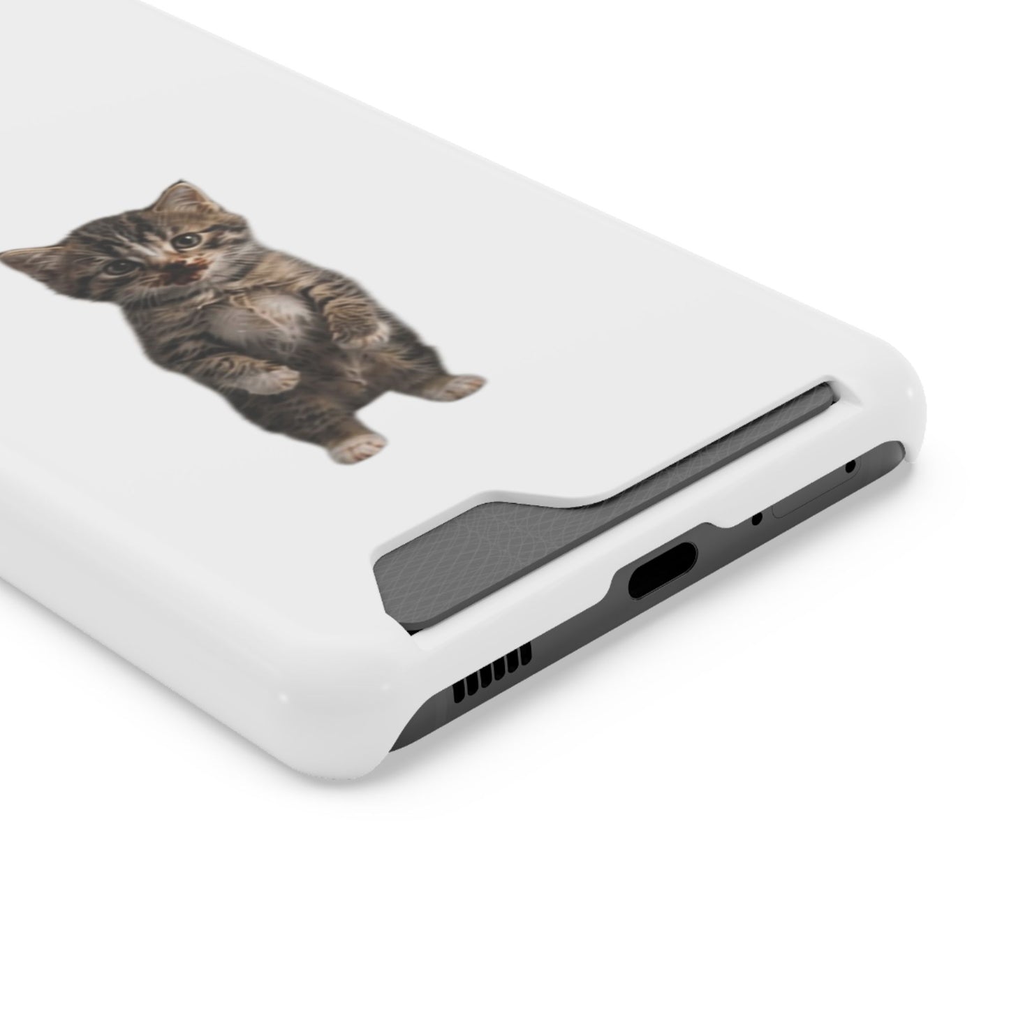 Cute Standing Kitten Phone Case with Card Holder