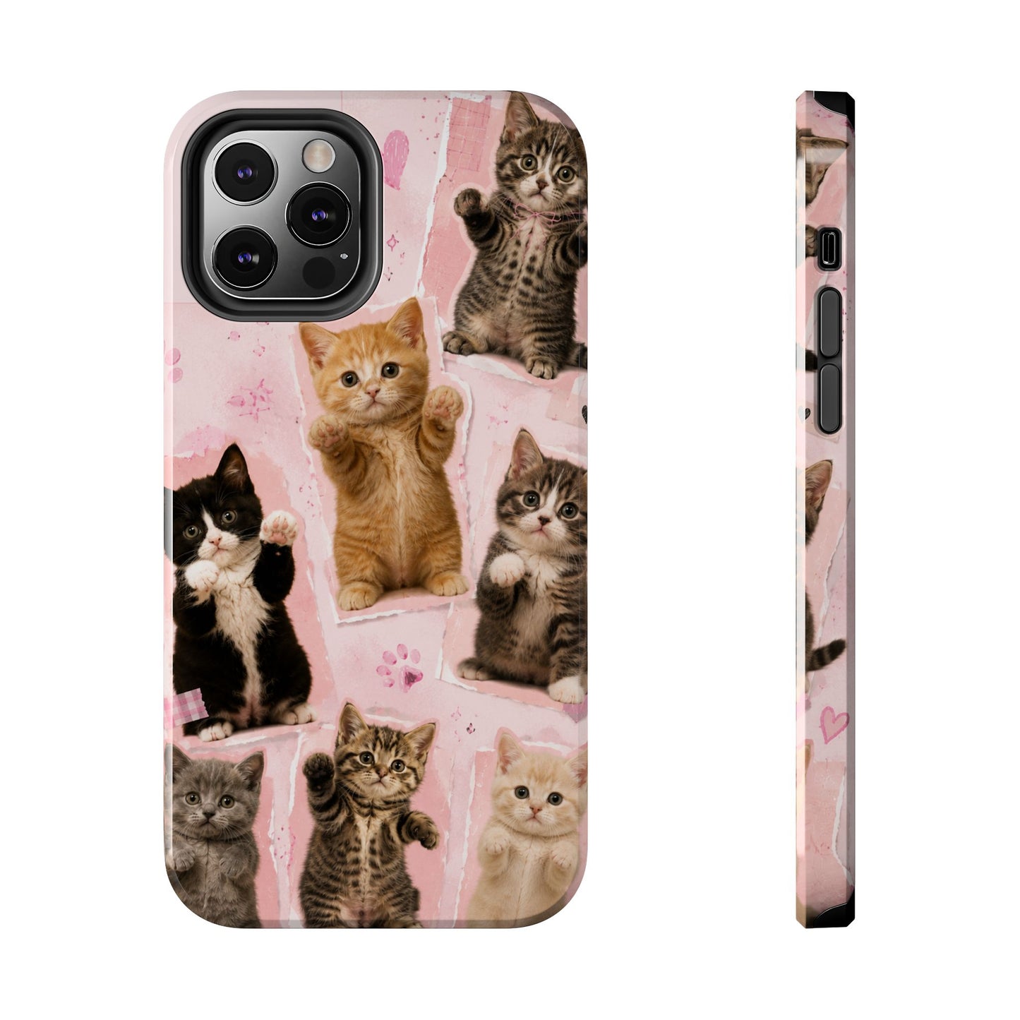 Cute Kittens Tough Phone Case — Pink Paw Print Protective Phone Cover