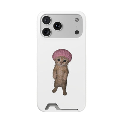 Cute Standing Kitten Cat Shower Cap  Phone Case with Card Holder