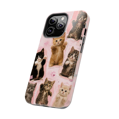 Cute Kittens Tough Phone Case — Pink Paw Print Protective Phone Cover