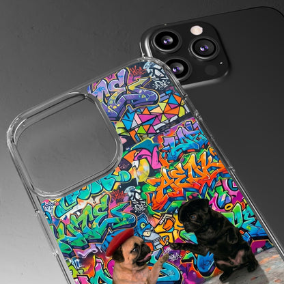Clear Phone Case — Colorful Graffiti Pugs Design