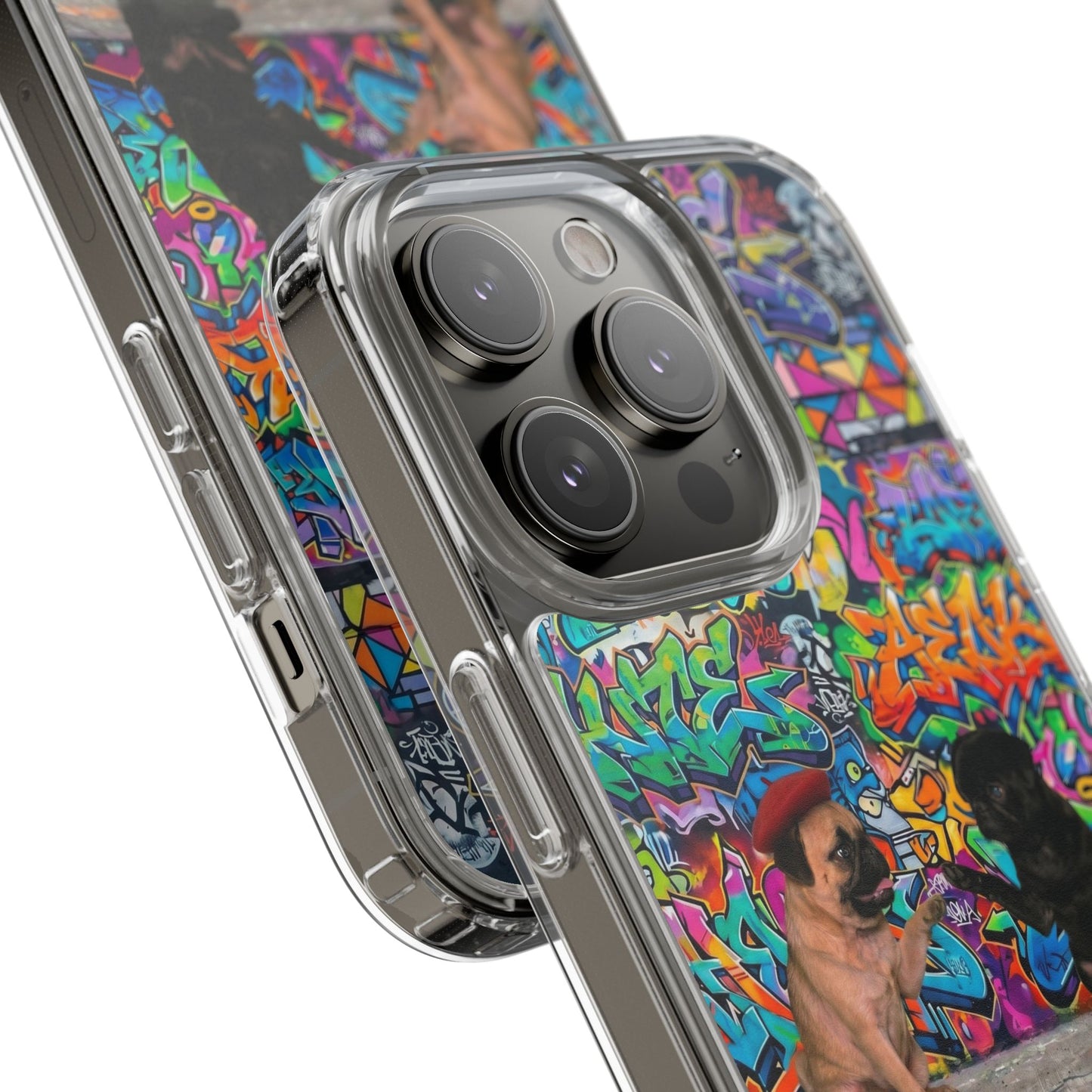 Clear Phone Case — Colorful Graffiti Pugs Design