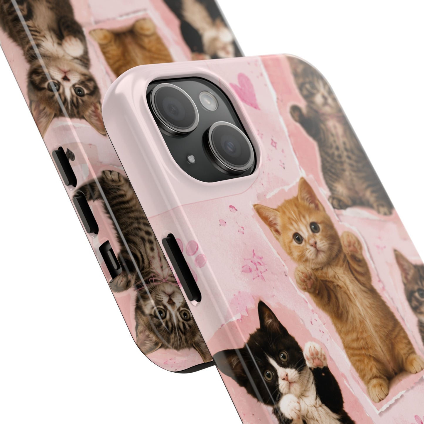 Cute Kittens Tough Phone Case — Pink Paw Print Protective Phone Cover