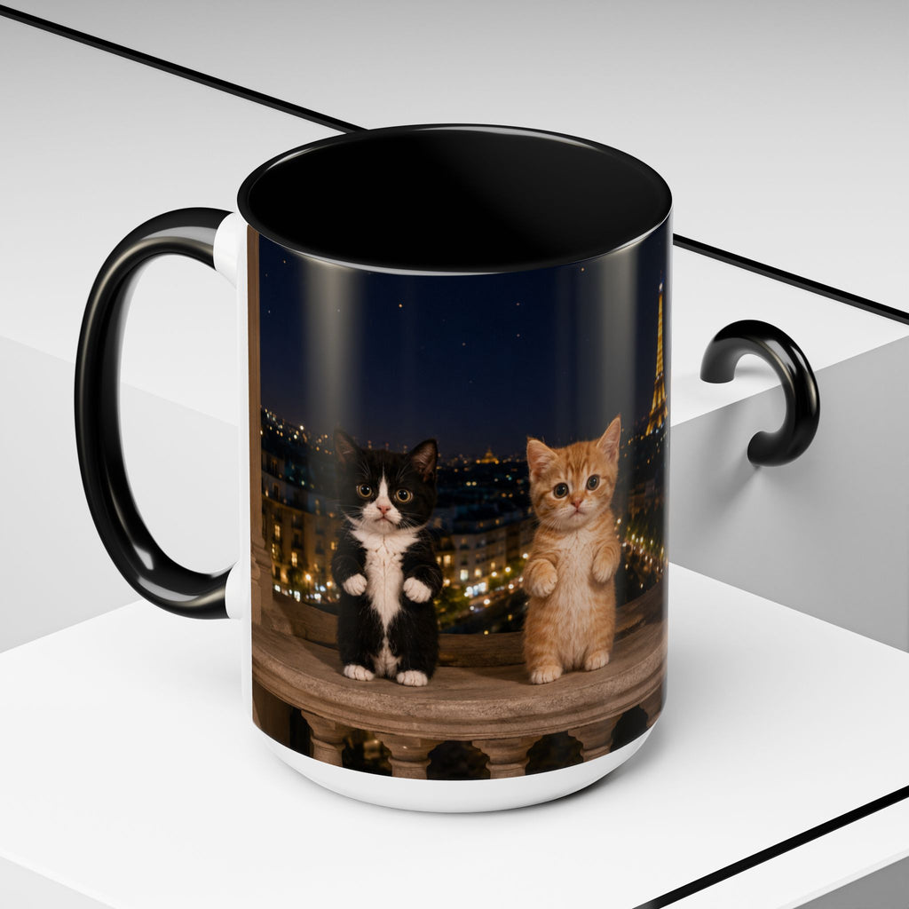 Paris Kittens Coffee Mug — Cute Cat Nightscape Accent Mug (11/15 oz)