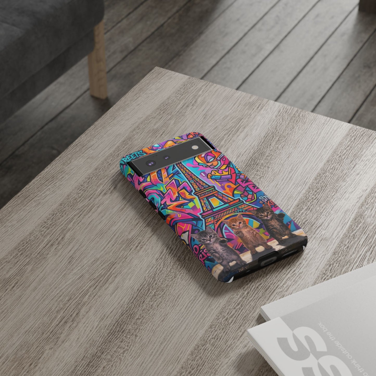 Cat Graffiti Eiffel Phone Case — Colorful Urban Parisian iPhone Cover