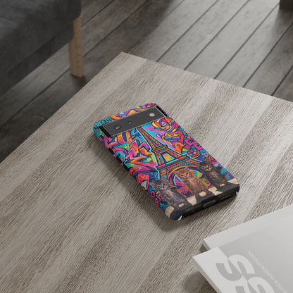 Cat Graffiti Eiffel Phone Case — Colorful Urban Parisian iPhone Cover