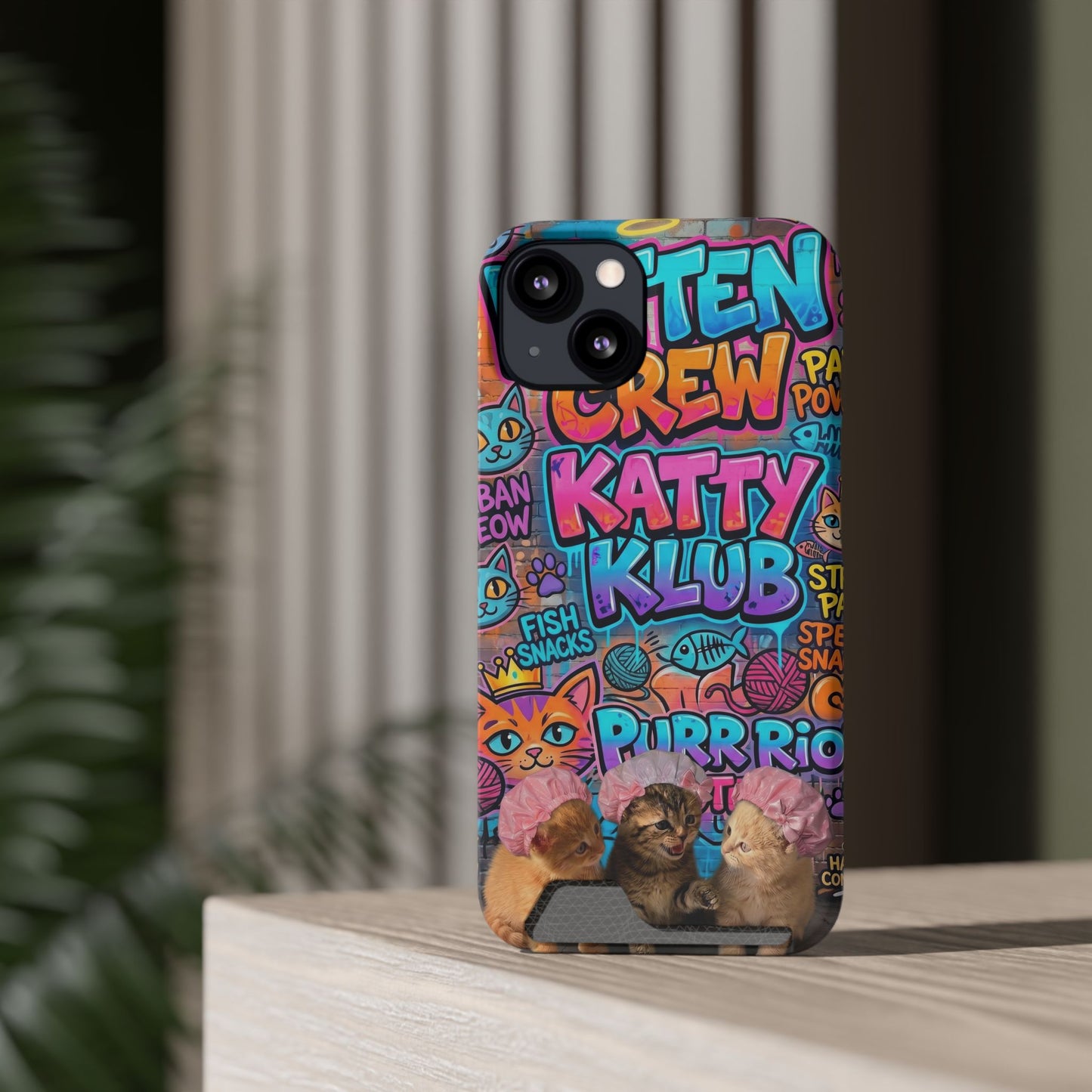 Cat Crew Katty Klub Phone Card Case — Cute Graffiti Kitten Wallet Phone Case