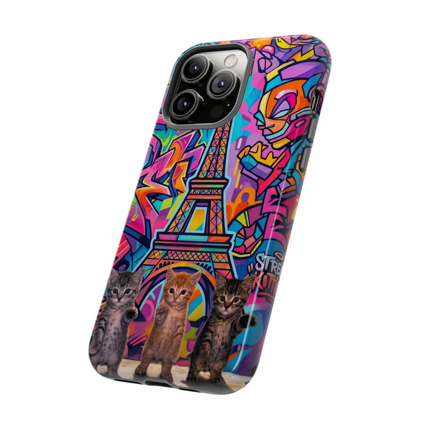 Cat Graffiti Eiffel Phone Case — Colorful Urban Parisian iPhone Cover
