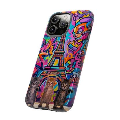 Cat Graffiti Eiffel Phone Case — Colorful Urban Parisian iPhone Cover