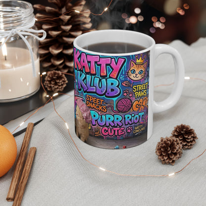 Kitten Crew Ceramic Mug — Colorful Street Art Cat Design (11oz/15oz)