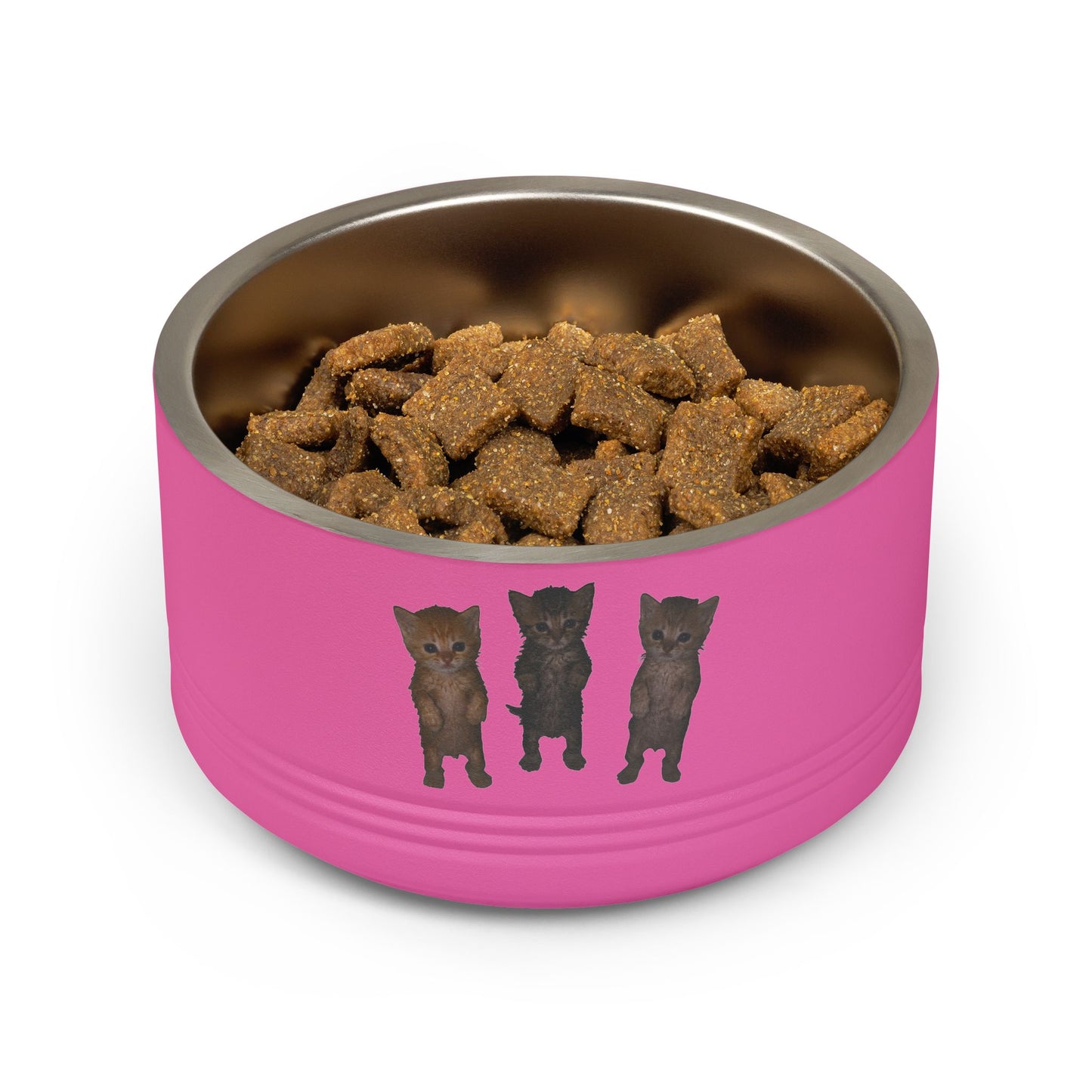 Cute Standing Kittens Trio Stainless Pet Bowl  18oz