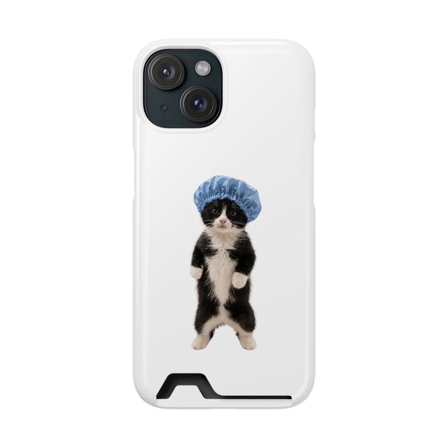 Cute Cat in Shower Cap Slim Phone Case with Card Holder