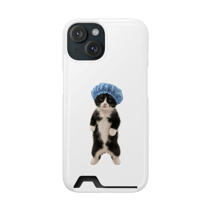 Cute Cat in Shower Cap Slim Phone Case with Card Holder