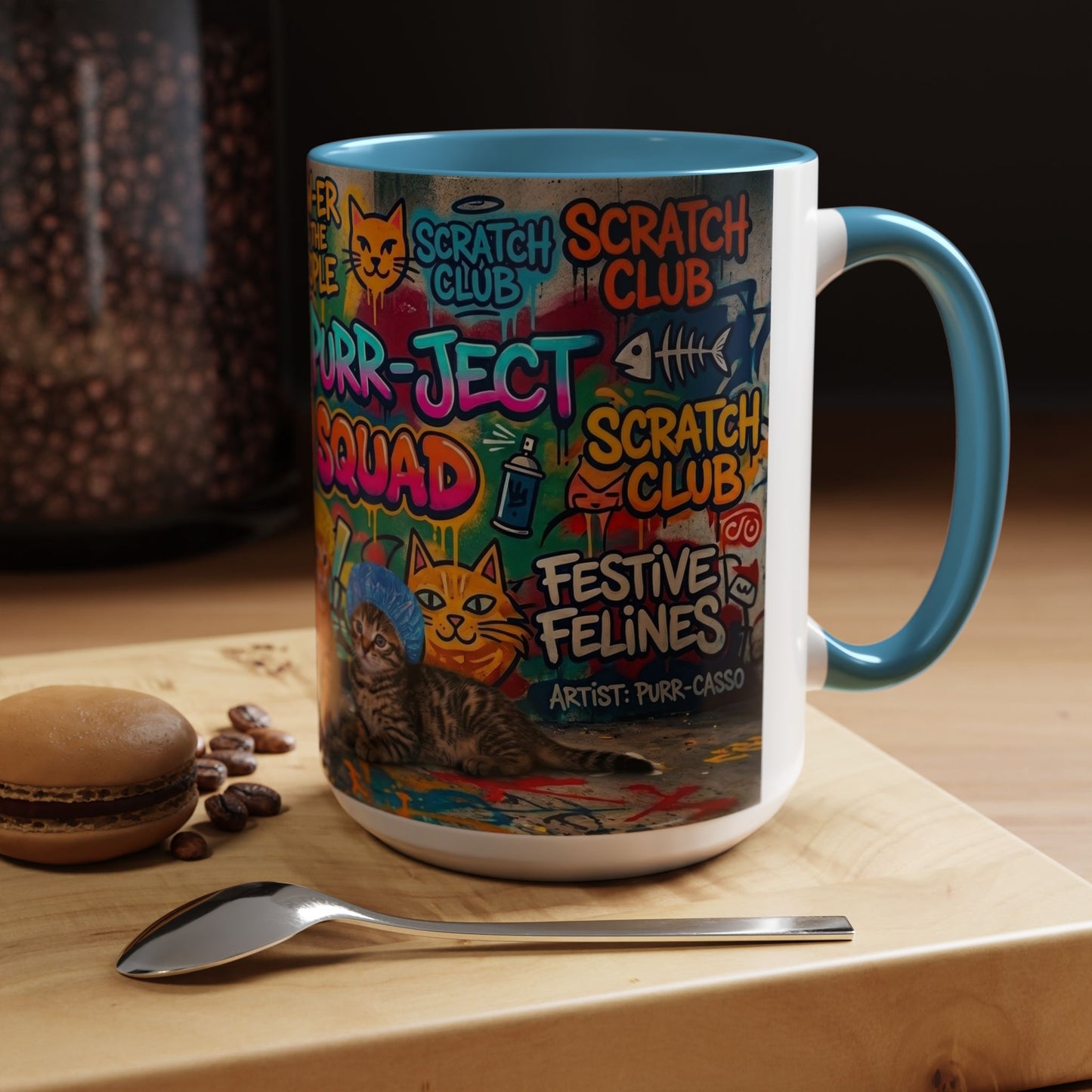Graffiti Meow Squad Accent Coffee Mug — Cute Kittens ‘Purr-ject’ Street Art Design (11/15oz)