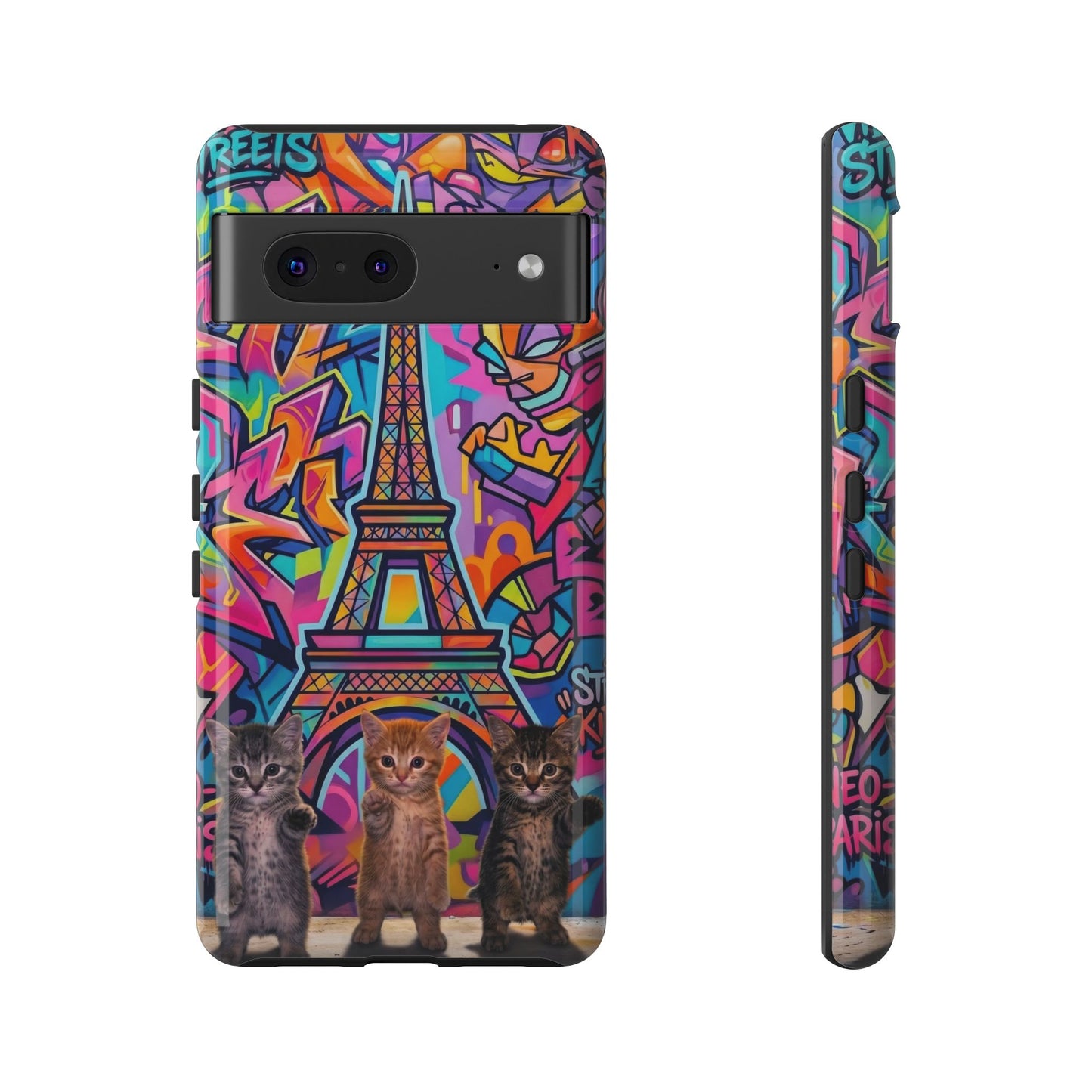 Cat Graffiti Eiffel Phone Case — Colorful Urban Parisian iPhone Cover