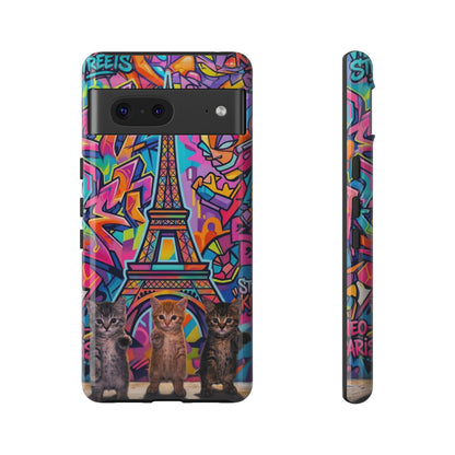 Cat Graffiti Eiffel Phone Case — Colorful Urban Parisian iPhone Cover