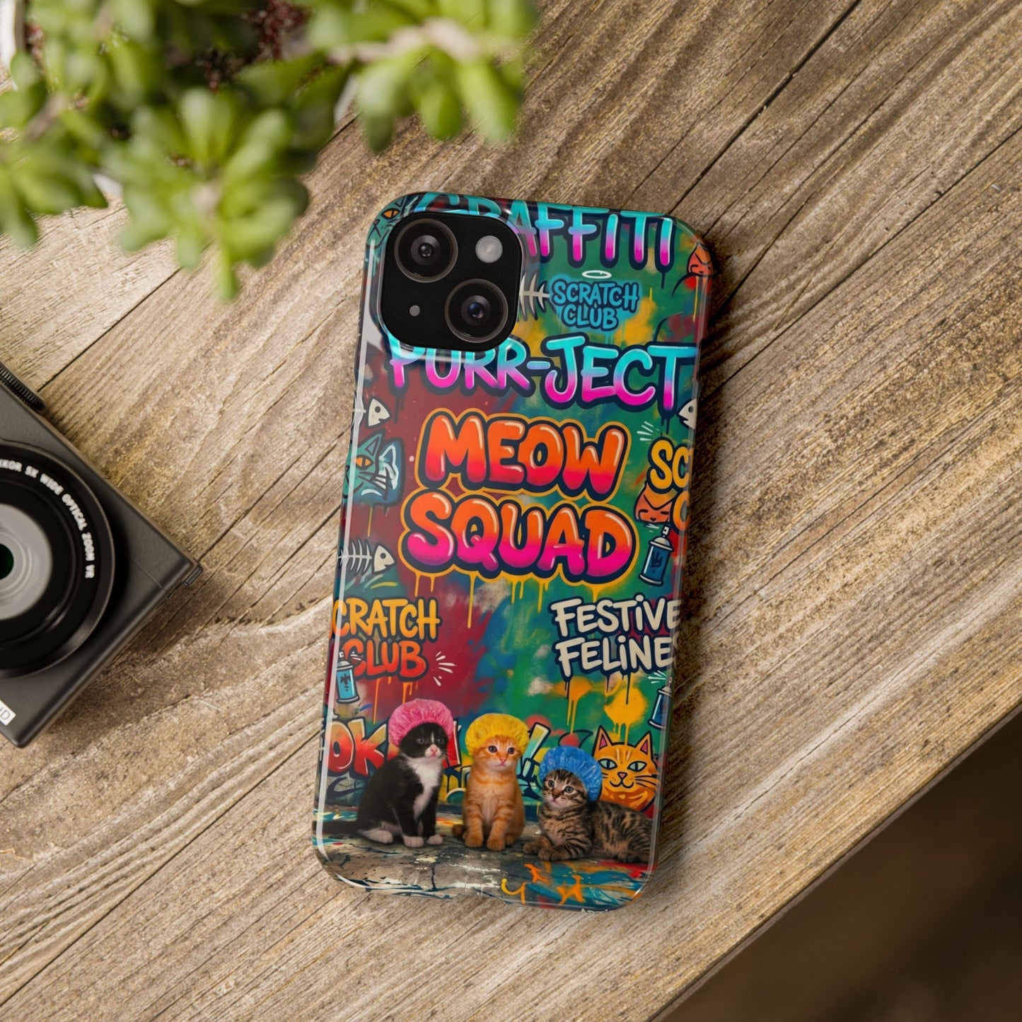 Meow Squad Graffiti Phone Case — Colorful Cat Crew Slim Case