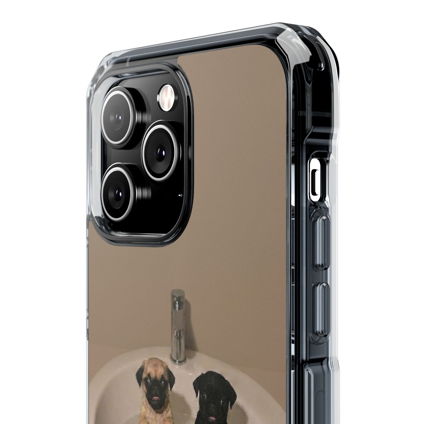 Clear Magnetic Phone Case – Cute Pups in Sink Photo Design