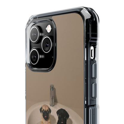 Clear Magnetic Phone Case – Cute Pups in Sink Photo Design