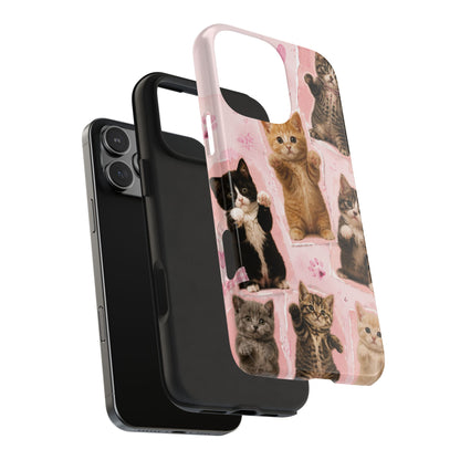 Cute Kittens Tough Phone Case — Pink Paw Print Protective Phone Cover