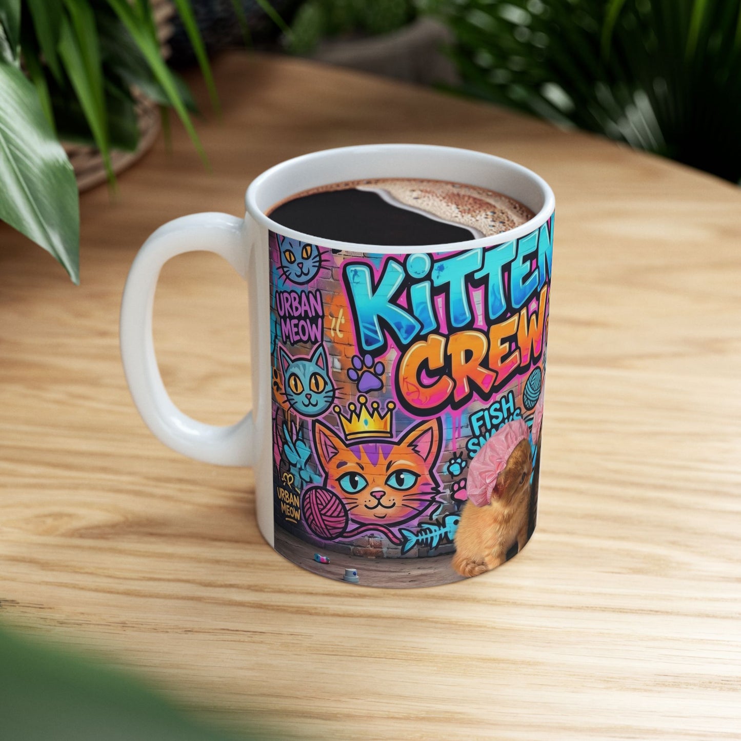 Kitten Crew Ceramic Mug — Colorful Street Art Cat Design (11oz/15oz)