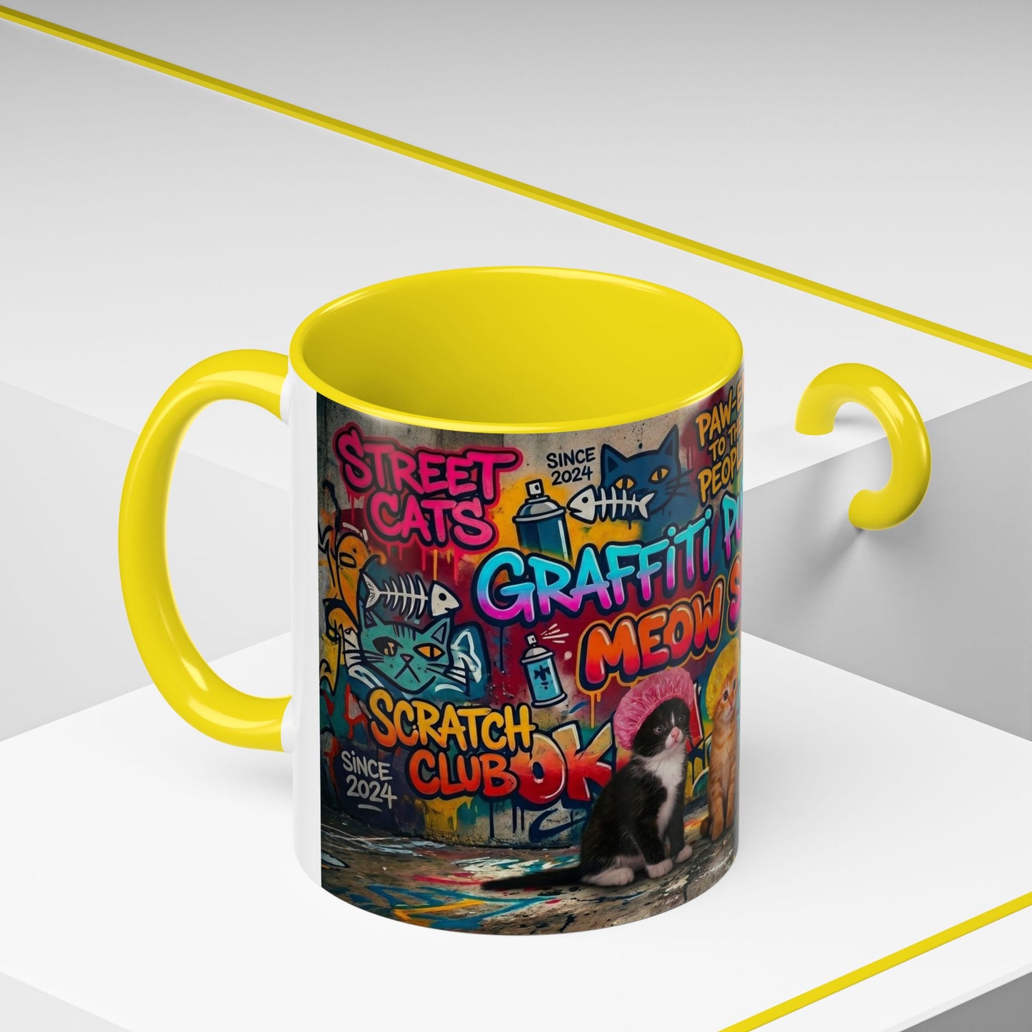 Graffiti Meow Squad Accent Coffee Mug — Cute Kittens ‘Purr-ject’ Street Art Design (11/15oz)