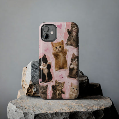 Cute Kittens Tough Phone Case — Pink Paw Print Protective Phone Cover