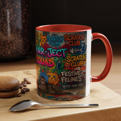 Graffiti Meow Squad Accent Coffee Mug — Cute Kittens ‘Purr-ject’ Street Art Design (11/15oz)