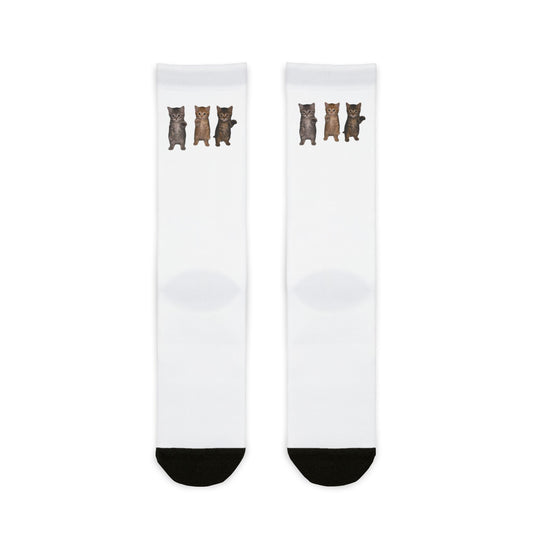 Cute Standing Trio Kittens Dancing Crew Socks