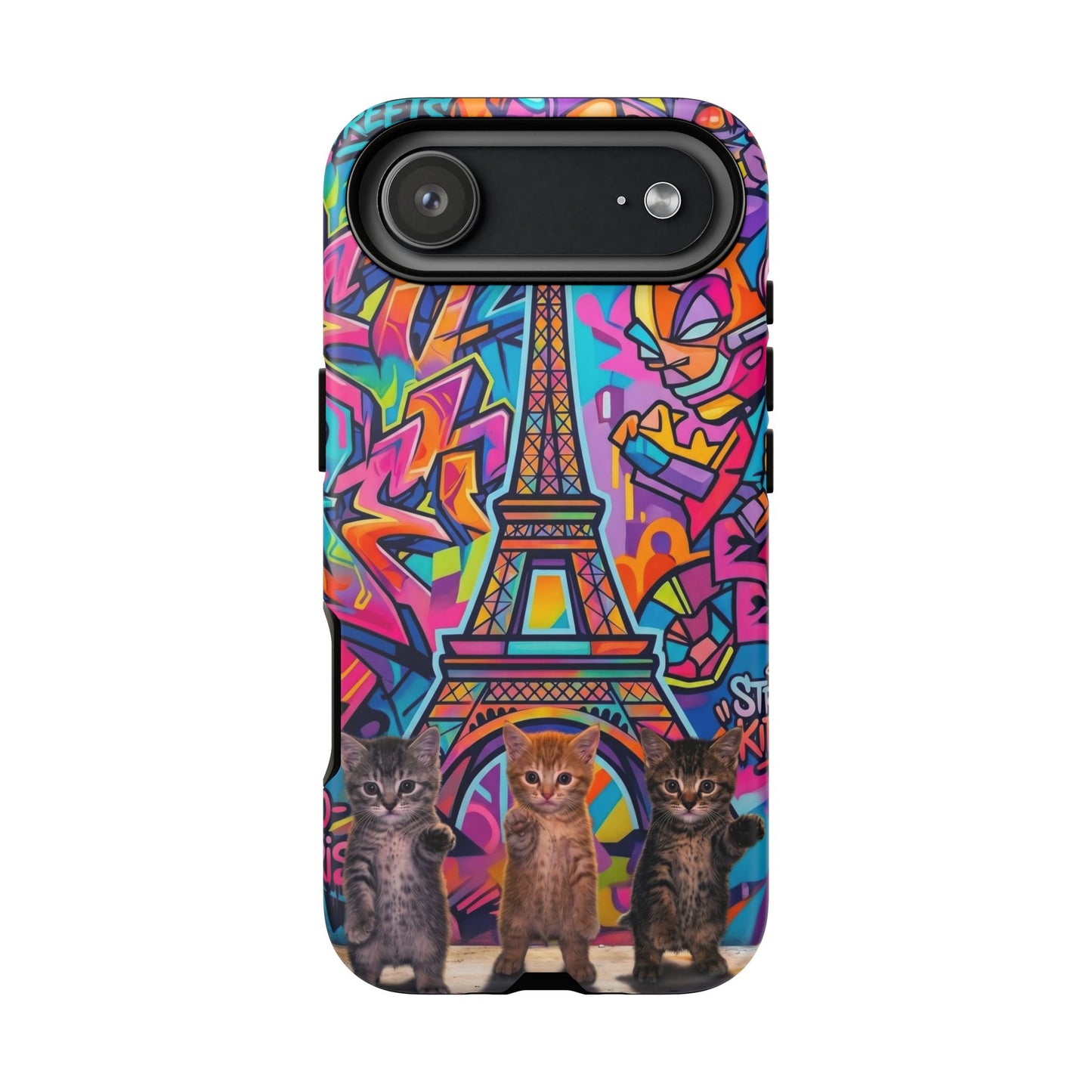 Cat Graffiti Eiffel Phone Case — Colorful Urban Parisian iPhone Cover