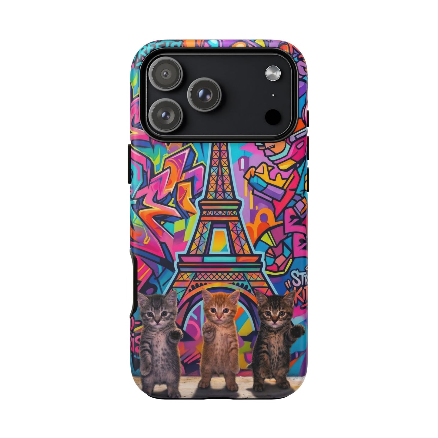 Cat Graffiti Eiffel Phone Case — Colorful Urban Parisian iPhone Cover