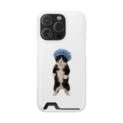 Cute Cat in Shower Cap Slim Phone Case with Card Holder
