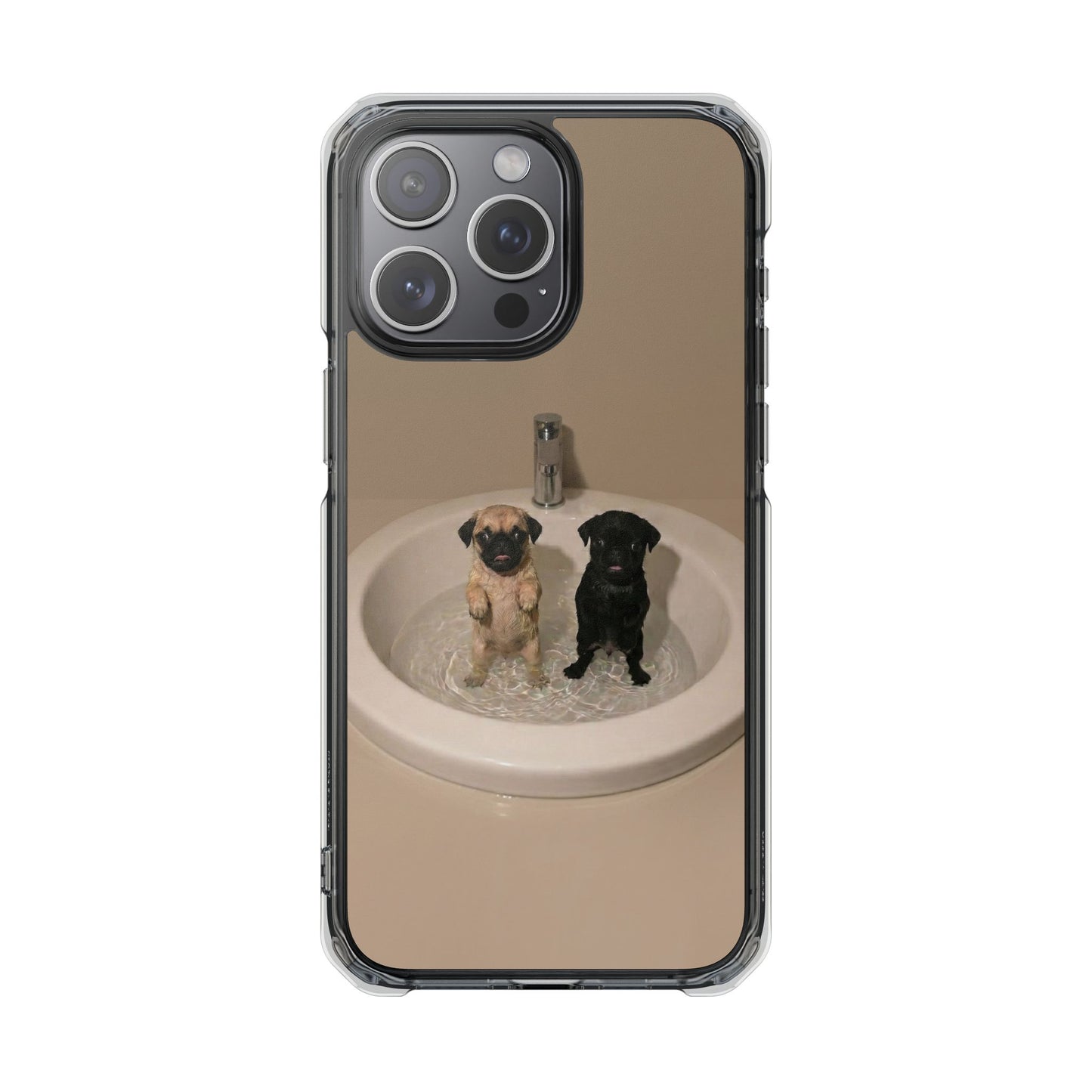 Clear Magnetic Phone Case – Cute Pups in Sink Photo Design