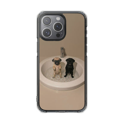 Clear Magnetic Phone Case – Cute Pups in Sink Photo Design