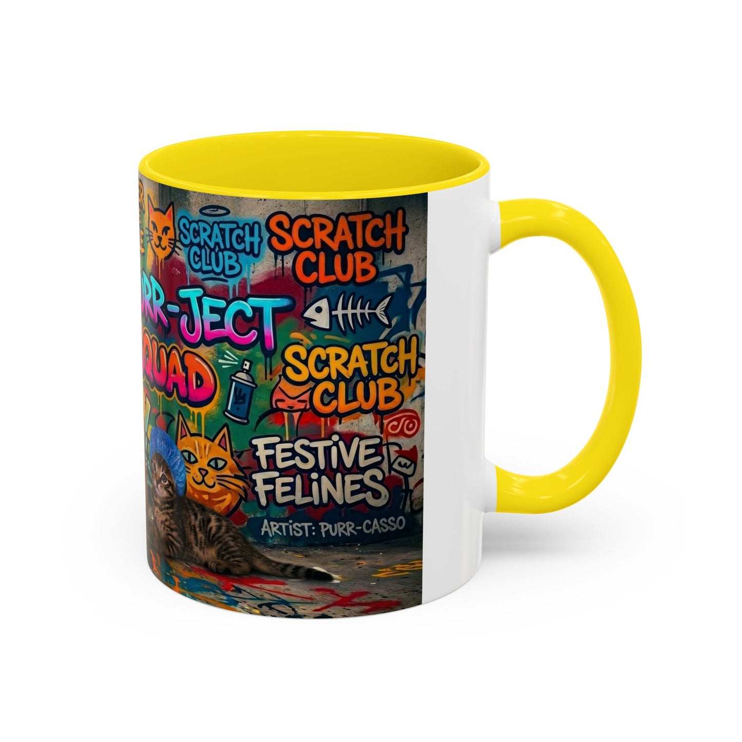 Graffiti Meow Squad Accent Coffee Mug — Cute Kittens ‘Purr-ject’ Street Art Design (11/15oz)