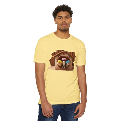 Cute Birdhouse T-Shirt — Three Cartoon Birds in Nest