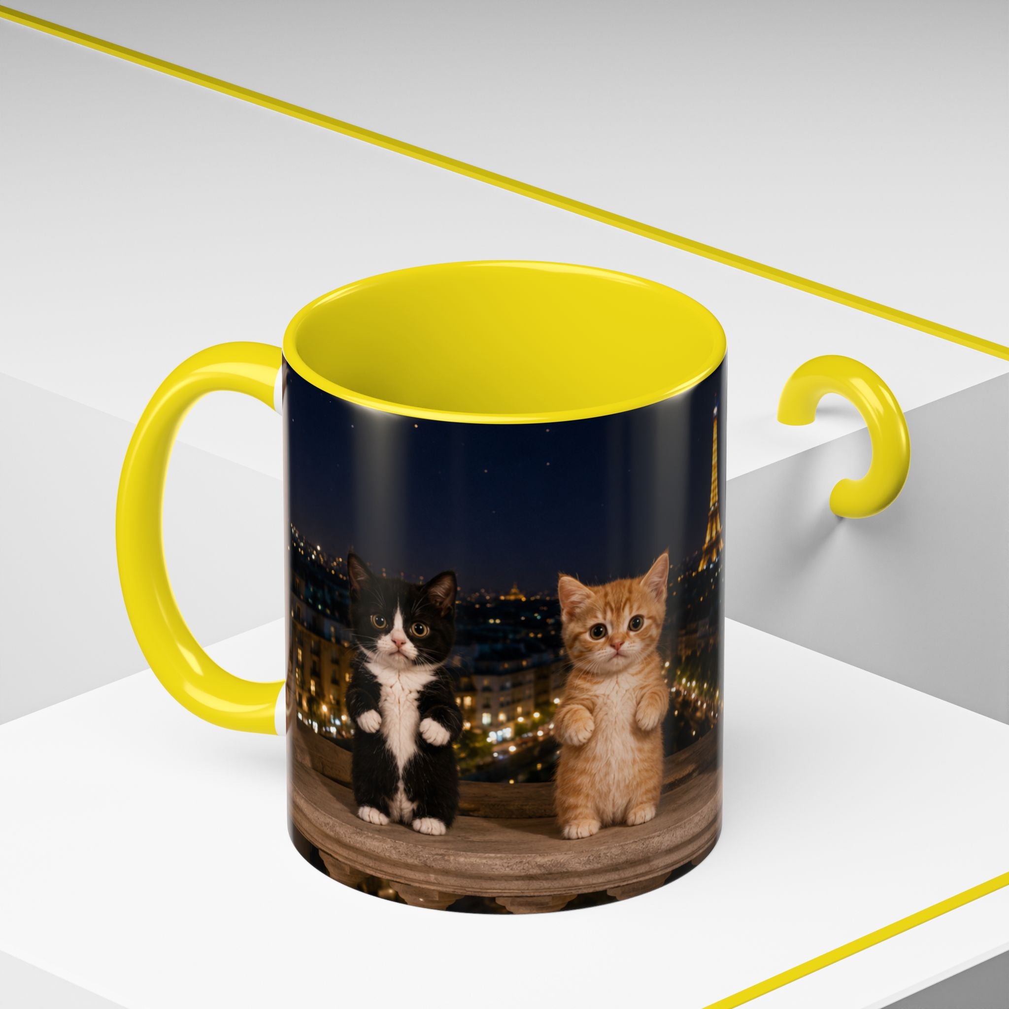 Paris Kittens Coffee Mug — Cute Cat Nightscape Accent Mug (11/15 oz)