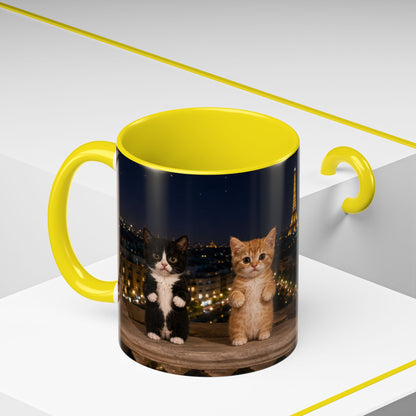 Paris Kittens Coffee Mug — Cute Cat Nightscape Accent Mug (11/15 oz)