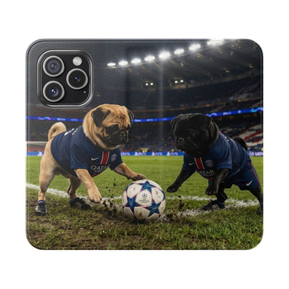 Flip Phone Case — Cute Soccer Pugs Design Wallet Cover