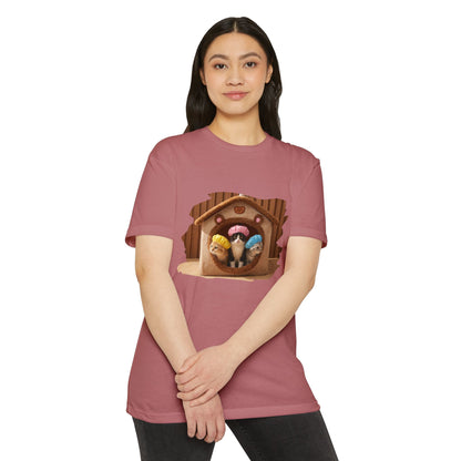 Cute Birdhouse T-Shirt — Three Cartoon Birds in Nest