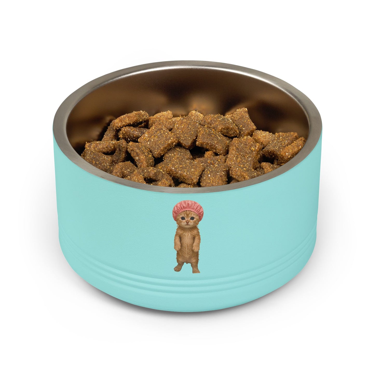 Cute Cat in Shower Cap Stainless Steel  Pet Bowl 18oz