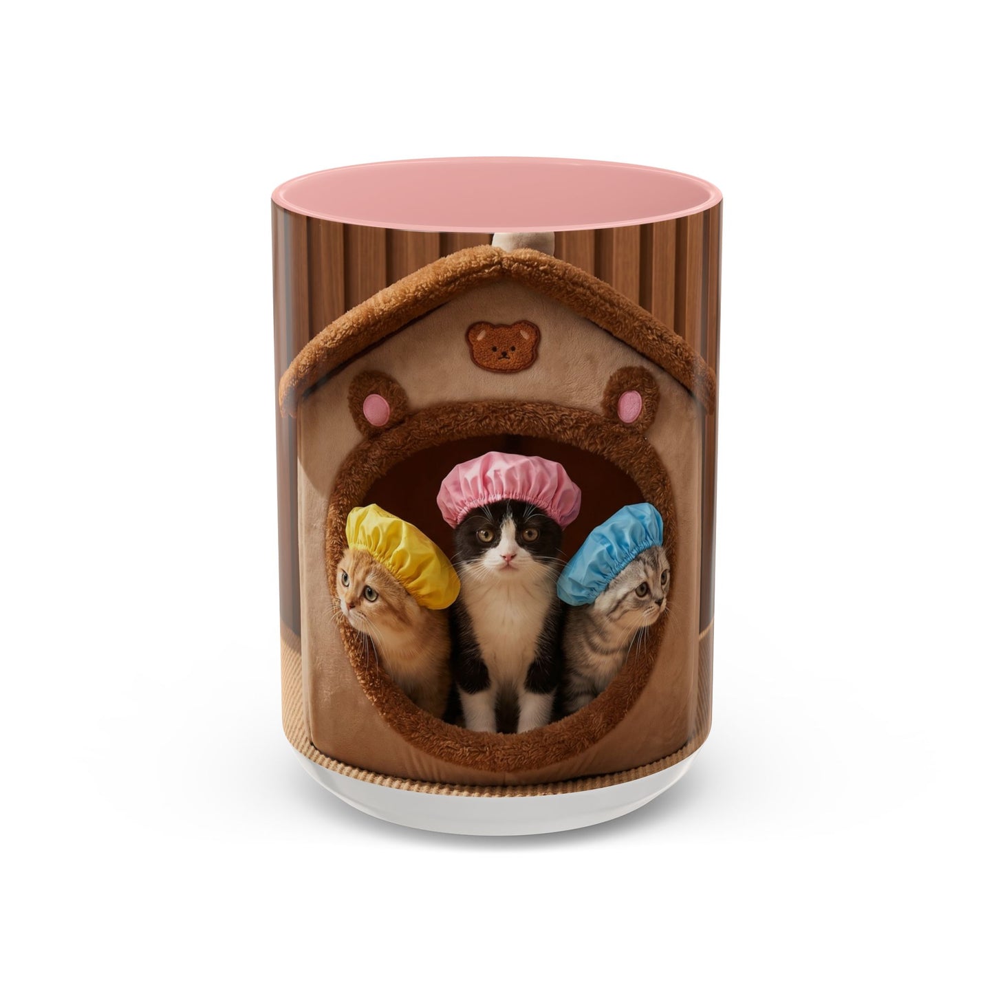 Cute Kittens in Shower Caps Accent Coffee Mug — Pink Interior 11/15oz